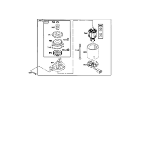Starter Motor Diagram and Parts List for 12C800TO12C899  Briggs and Stratton Engine
